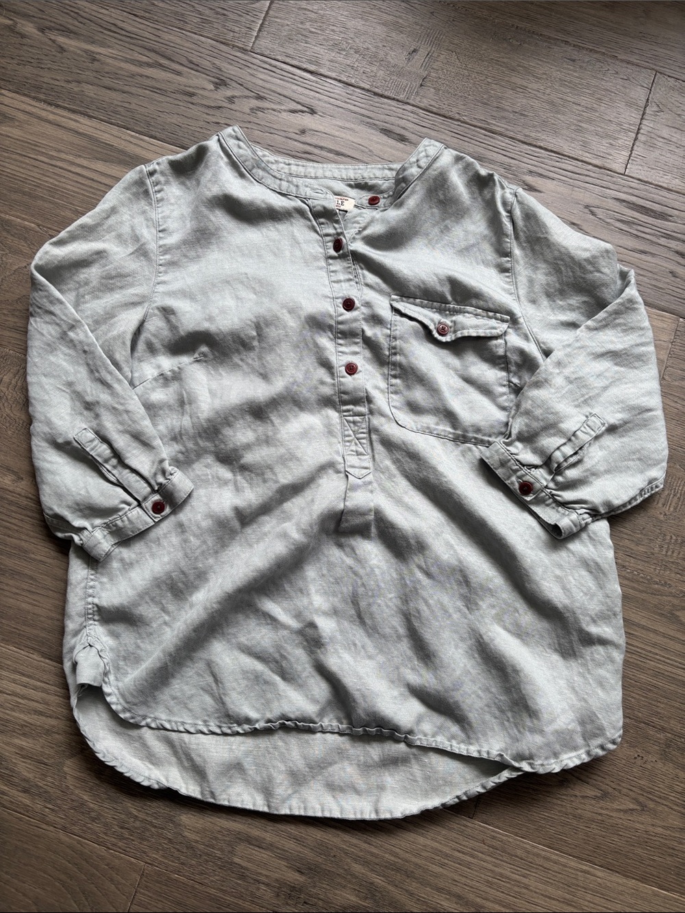 Aigle | Pale Gray Green Henley Button-Front Shirt Linen Blend Top Size 38